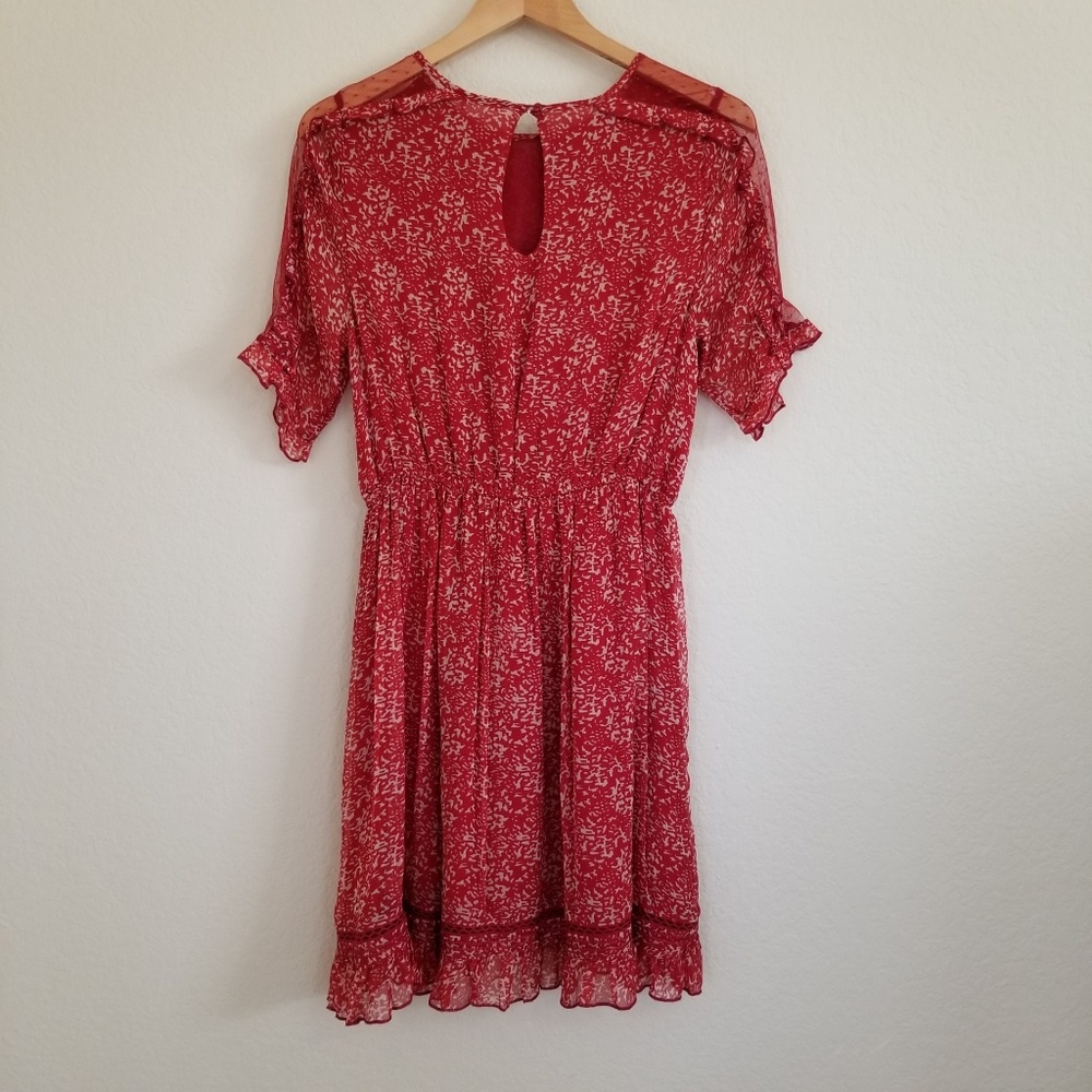 Anthropologie Floreat Red Chiffon Dress 10 - Picture 5 of 7